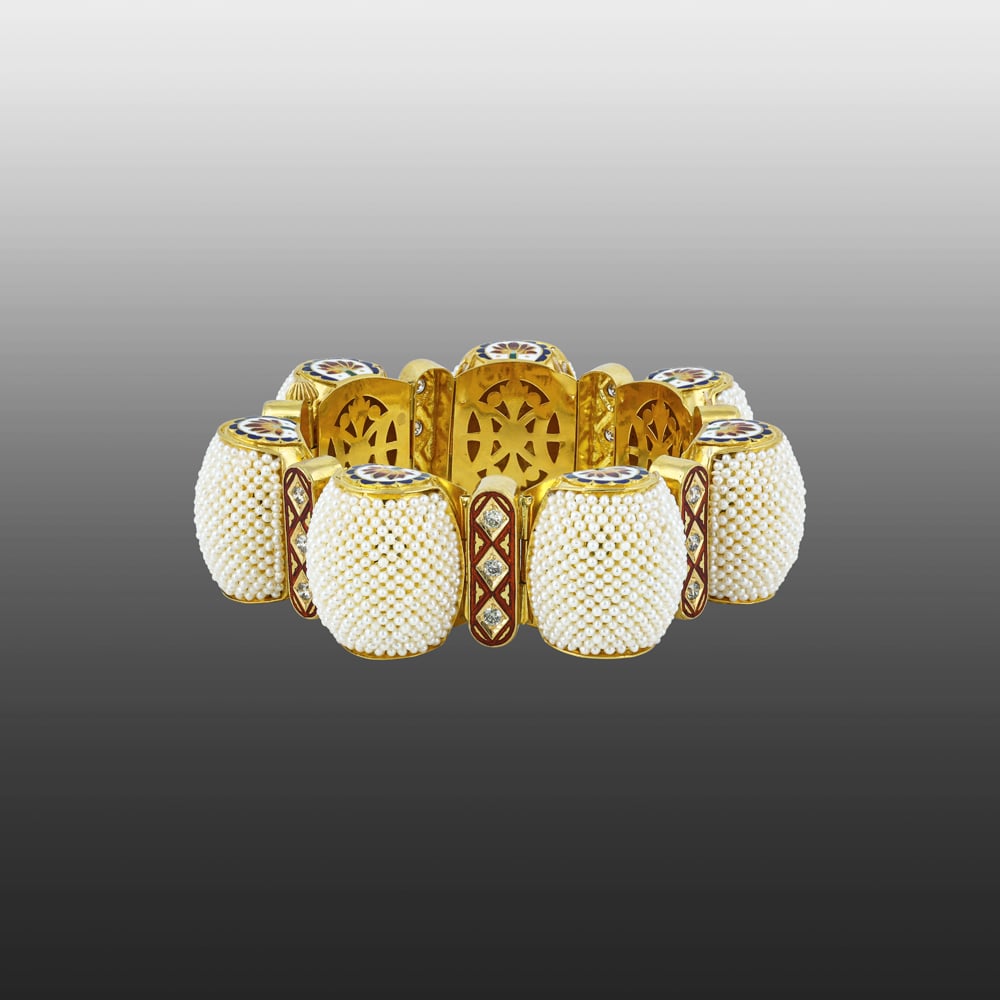Pearl Cluster Gajara Bangle with Red Enamel